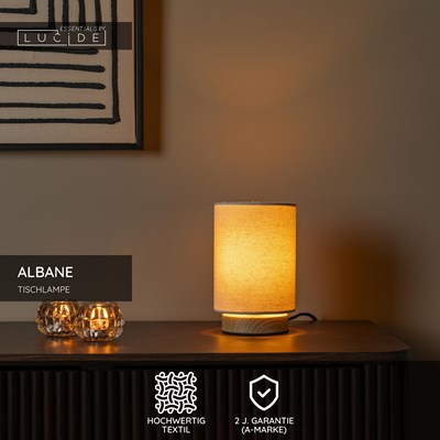 Lucide ALBANE - Tischlampe - Ø 12 cm - 1xE14 - Helles Holz - Essential